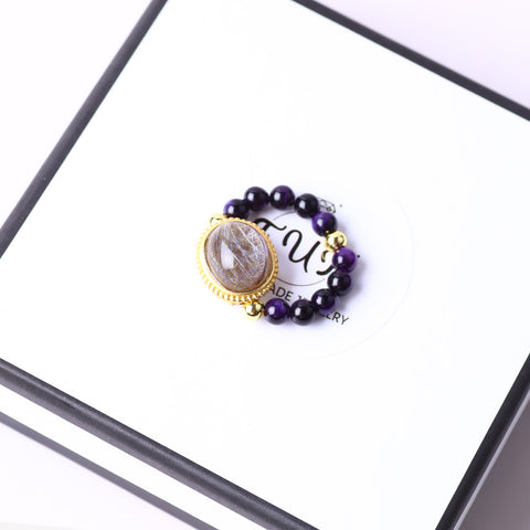 4MM Purple Tiger Eye Beads Natural Handmade Crystal Adjustable Ring FJHPTR001