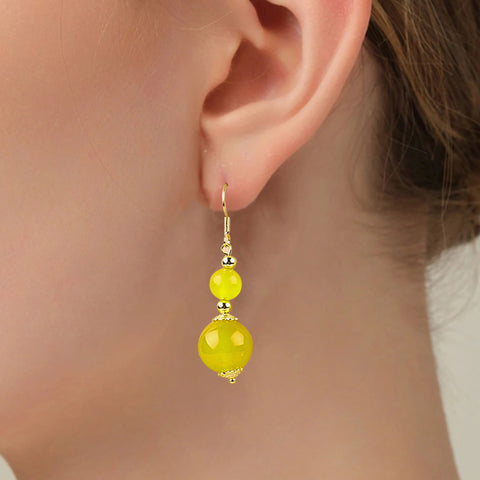 Yellow Chalcedony Bead Natural Handmade Crystal Set FJHYCS001