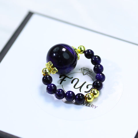 4MM Purple Tiger Eye Beads Natural Handmade Crystal Adjustable Ring FJHPTER001