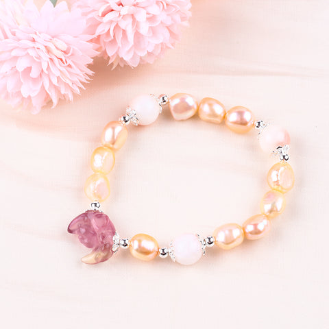 8MM Rose Gold Pearl Bead Natural Handmade Pearl Bracelet FJHPRGB001