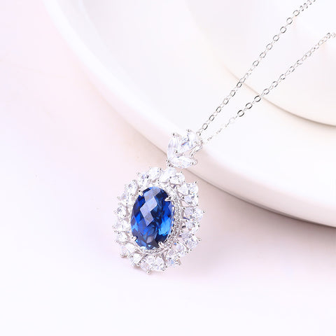 S925 Silver Lab Grown Gemstone Sapphire Necklace FJLSN001