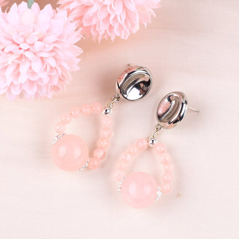 14g/pc Rose Quartz Bead Studs Natural Handmade Crystal Earrings FJHRE001