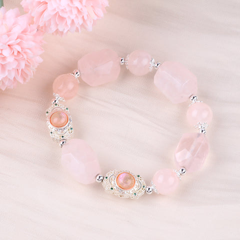 Raw Rose Quartz Bead Natural Handmade Crystal Bracelet FJHRRQB001