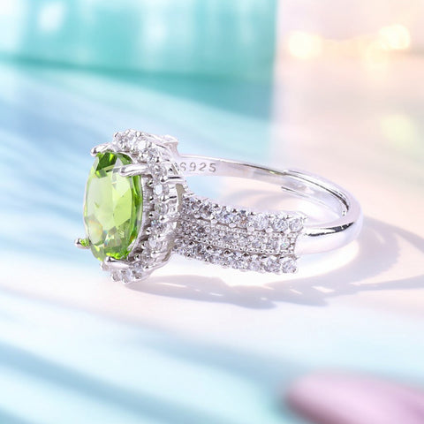 S925 Silver Natural Adjustable Peridot Bling Gemstone Ring FJPR006