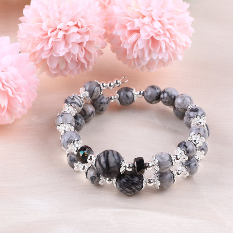 8MM Map Stone Bead Natural Handmade Crystal Bangle FJHDMB001