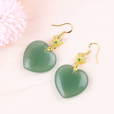 19g/pc Green Adventurine Heart Shape Natural Handmade Crystal Earrings FJHGAHE001