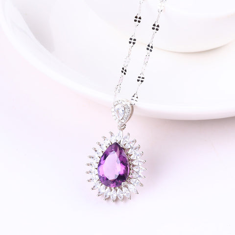 S925 Silver Natural Amethyst Flower Gemstone Necklace FJAN003