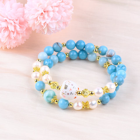 8MM Larimar Bead Natural Handmade Crystal Bangle FJHDLB001