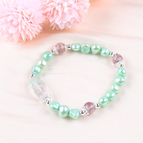 8MM Mint Green Pearl Bead Natural Handmade Pearl Bracelet FJHPMB001