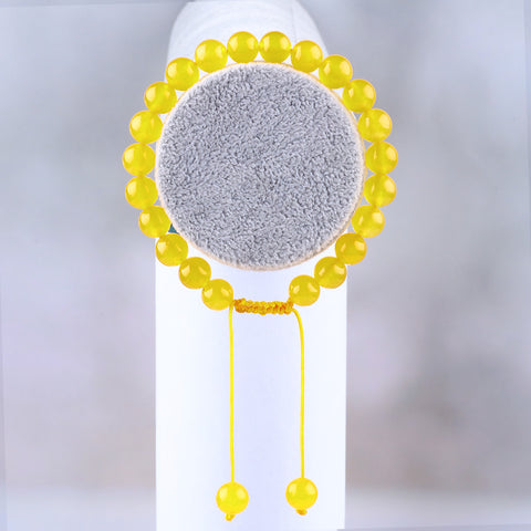 8MM Yellow Chalcedony Round Beads Natural Handmade Crystal Adjustable Braided Macrame Tassels Bracelet FJHYRB001