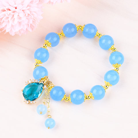 12MM Aquamarine Bead Natural Handmade Crystal Bracelet FJHAQB001