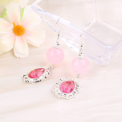 21g/pc Rose Quartz Bead Water Drop Natural Handmade Crystal Earrings FJHRQE001