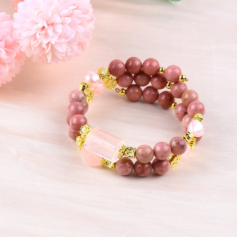 8MM Rhodochrosite Bead Natural Handmade Crystal Bangle FJHDRCB001