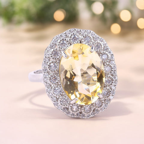 S925 Silver Natural Adjustable Citrine Gemstone Ring FJCR001