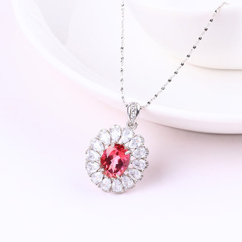 S925 Silver Natural Pink Topaz Gemstone Necklace FJTN001