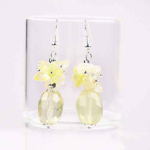 15g/pc Citrine Bead With Flower Natural Handmade Crystal Earrings FJHMCE001