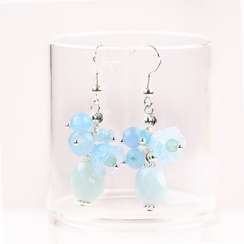 10g/pc Aquamarine Bead With Flower Natural Handmade Crystal Earrings FJHMAE001