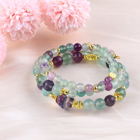 8MM Fluorite Three Layer Bead Natural Handmade Crystal Bracelet FJHDTFB001