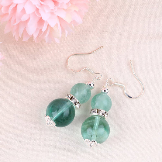 8g/pc Green Fluorite Bead Natural Handmade Crystal Earrings FJHGFE001