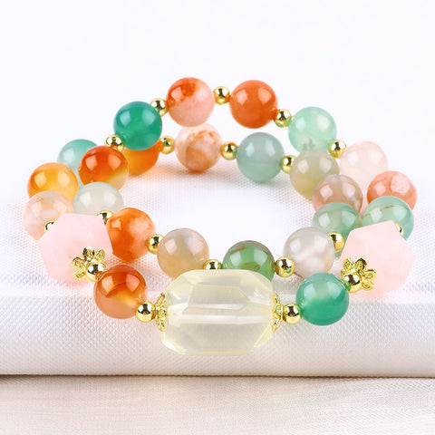 10MM+14MM Cherry Blossoms Agate  Multi-Layer Bead Natural Handmade Crystal Bracelet FJHMC001