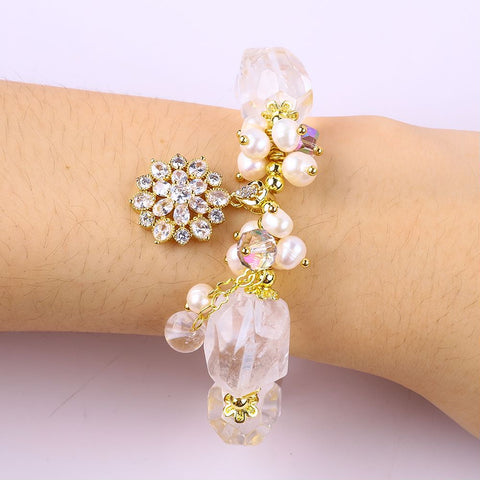 14MM Clear Quartz Raw Bead Natural Handmade Crystal Bracelet FJHQRB001