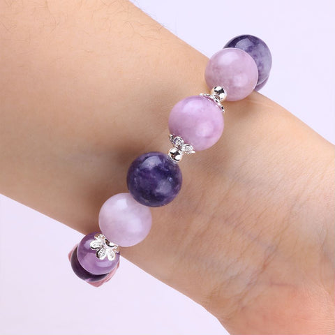 14MM Purple Mica Bead Natural Handmade Crystal Bracelet FJHPB001