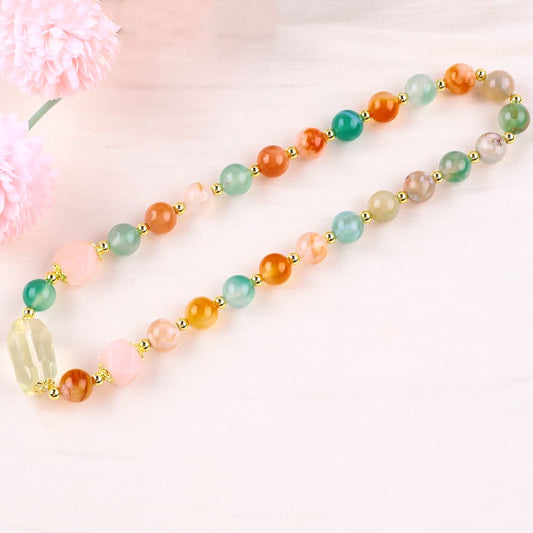 10MM+14MM Cherry Blossoms Agate  Multi-Layer Bead Natural Handmade Crystal Bracelet FJHMC001