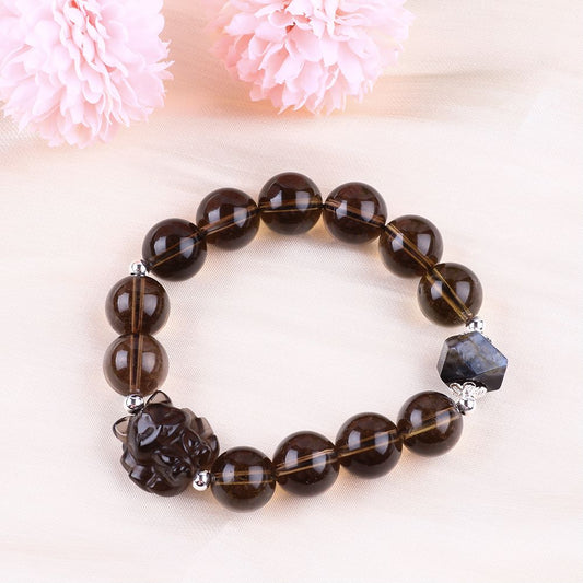 14MM Smoky Quartz Bead Natural Handmade Crystal Bracelet FJHSB002