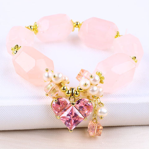 14MM Rose Quartz Raw Bead Natural Handmade Crystal Bracelet FJHRRB001