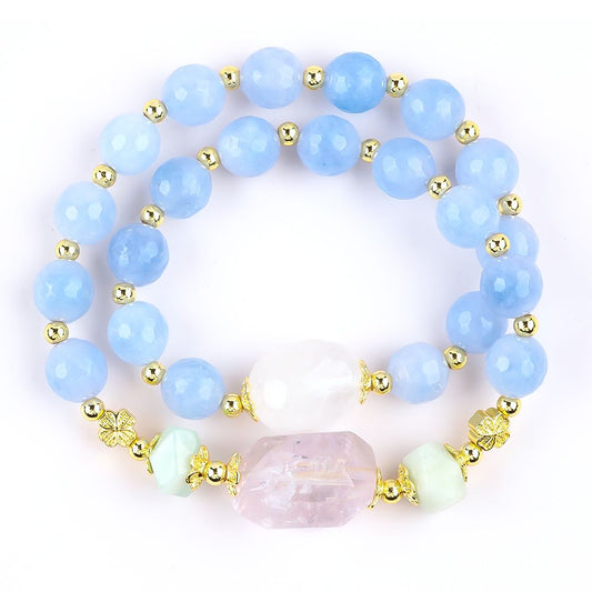 10MM+14MM Blue Chalcedony   Multi-Layer Bead Natural Handmade Crystal Bracelet FJHMB001