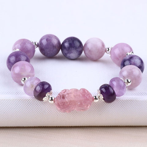 14MM Purple Mica Bead Natural Handmade Crystal Bracelet FJHPB001