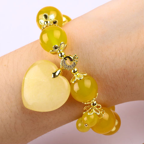 14MM Yellow Chalcedony Bead Natural Handmade Crystal Bracelet FJHYB001