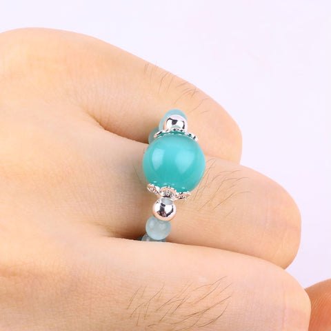 4MM Green Cat's Eye Bead Natural Handmade Crystal Adjustable Ring FJHGR001