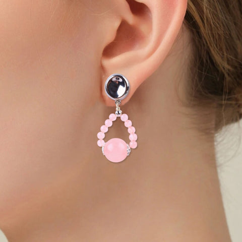 14g/pc Rose Quartz Bead Studs Natural Handmade Crystal Earrings FJHRE001