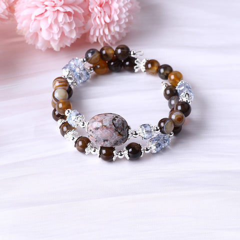 8MM Coffee Agate Bead Natural Handmade Crystal Bangle FJHCAB001