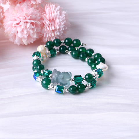 8MM Green Striped Agate Bead Natural Handmade Crystal Bangle FJHGSB001