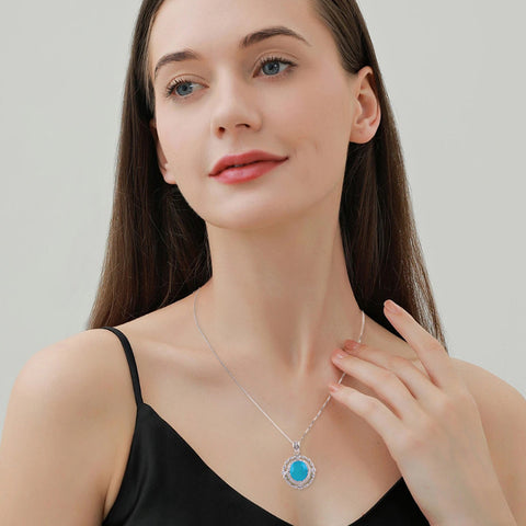 S925 Silver Natural Blue Opal Gemstone Necklace FJON001