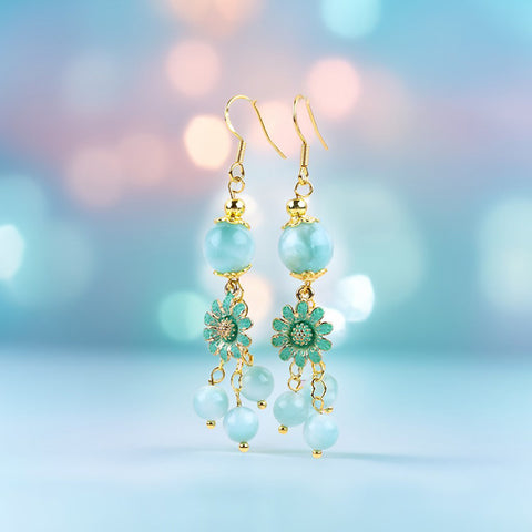 Green Angel Larimar Bead Natural Handmade Crystal Earrings FJHGALEOO1