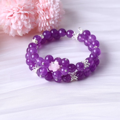 8MM Purple Chalcedony Bead Natural Handmade Crystal Bangle FJHMPCB001