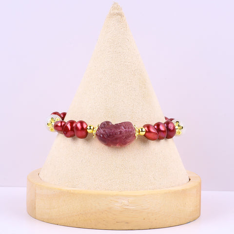 8MM Red Pearl Natural Handmade Pearl Bracelet FJHPRBB001