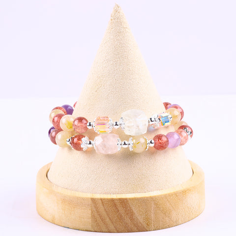 8MM Strawberry Amethyst Blonde Bead Natural Handmade Crystal Bangle FJHDSAB001