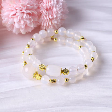 8MM+14MM White Agate Bead Natural Handmade Crystal Bangle FJHWAB001