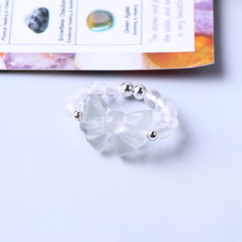 4MM Clear Quartz Faceted Beads Natural Handmade Crystal Adjustable Ring FJHCQR001