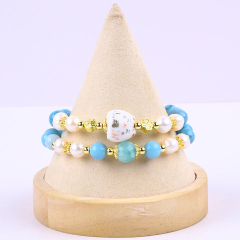 8MM Larimar Bead Natural Handmade Crystal Bangle FJHDLB001