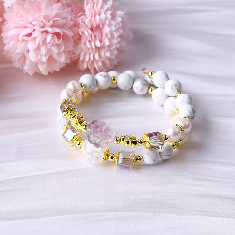 8MM+12MM Howlite Bead Natural Handmade Crystal Bangle FJHHB001