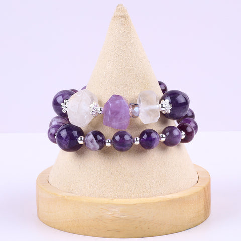 10MM+12MM Amethyst   Multi-Layer Bead Natural Handmade Crystal Bracelet FJHMA001