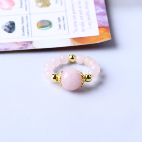 4MM+10MM Rose Quartz Beads Natural Handmade Crystal Adjustable Ring FJHRQR001