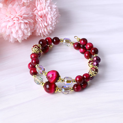 8MM+12MM Red Tiger Eye Bead Natural Handmade Crystal Bangle FJHRTB001