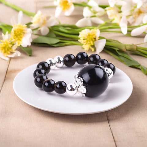 4MM obsidian Beads Natural Handmade Crystal Adjustable Ring FJHOR001