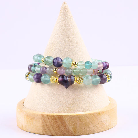 8MM Fluorite Three Layer Bead Natural Handmade Crystal Bracelet FJHDTFB001